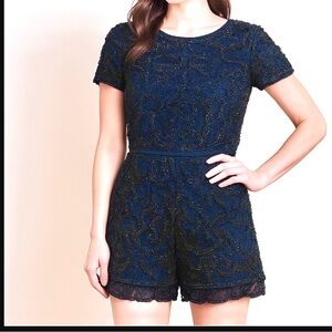 Verty,HAND-BEADED & Exquisite Lace Cocktail Romper, Unique & Couture, Size S